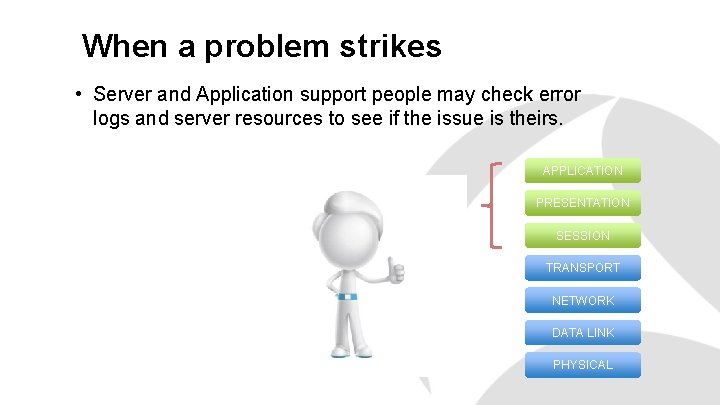When a problem strikes • Server and Application support people may check error logs When a problem strikes • Server and Application support people may check error logs