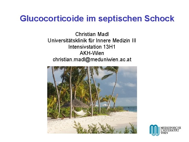 Glucocorticoide im septischen Schock Christian Madl Universitätsklinik für Innere Medizin III Intensivstation 13 H