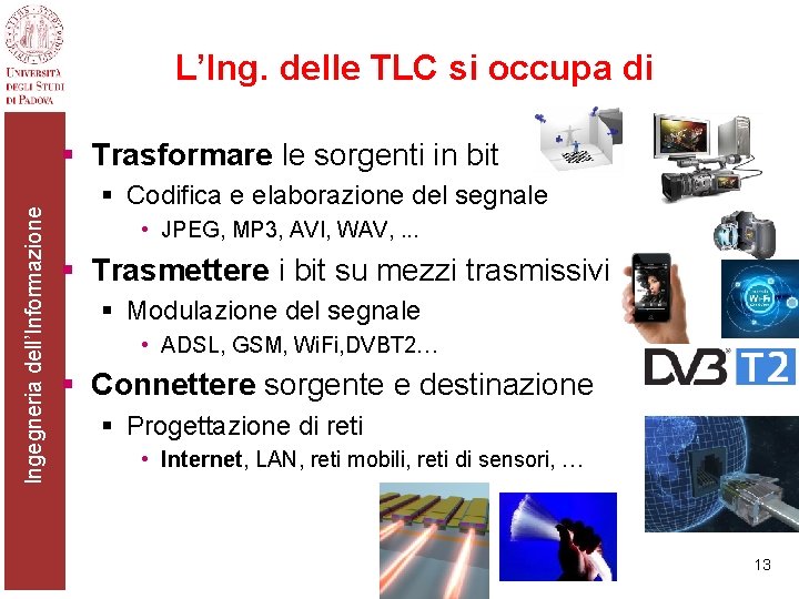 L’Ing. delle TLC si occupa di Ingegneria dell’Informazione § Trasformare le sorgenti in bit