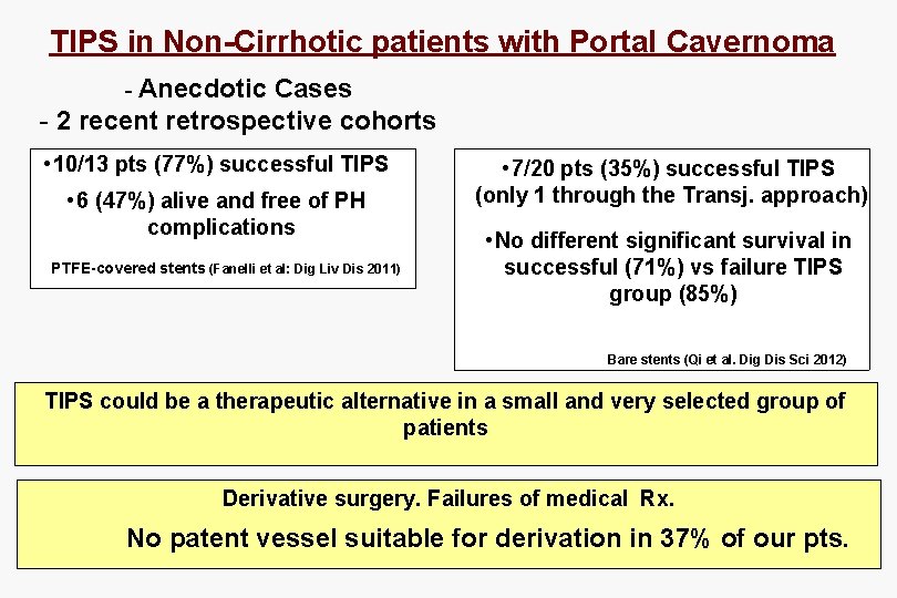 TIPS in Non-Cirrhotic patients with Portal Cavernoma - Anecdotic Cases - 2 recent retrospective