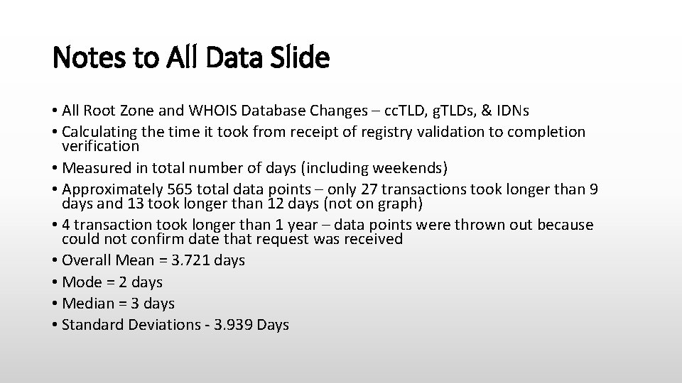 Notes to All Data Slide • All Root Zone and WHOIS Database Changes –