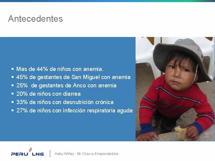 Antecedentes | § § § Mas de 44% de niños con anemia. 45% de