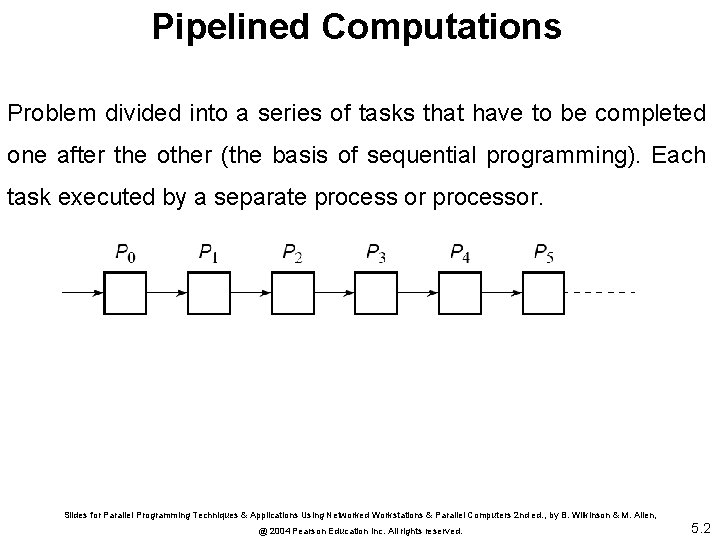 Pipelined Computations Problem divided into a series of tasks that have to be completed