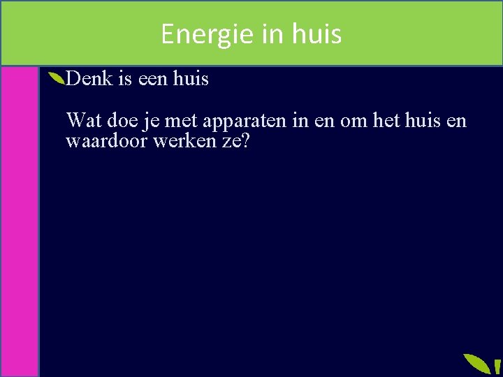Energie in huis Denk is een huis Wat doe je met apparaten in en