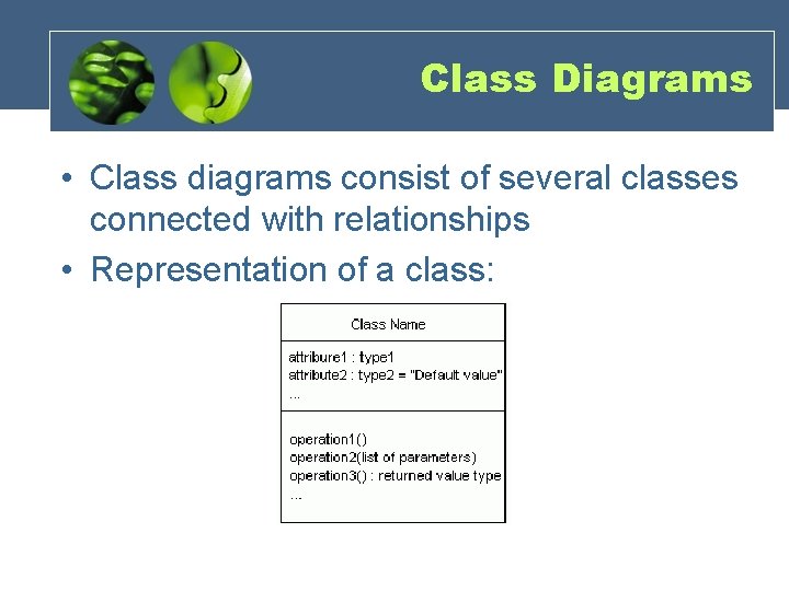 Class Diagrams • Class diagrams consist of several classes connected with relationships • Representation Class Diagrams • Class diagrams consist of several classes connected with relationships • Representation