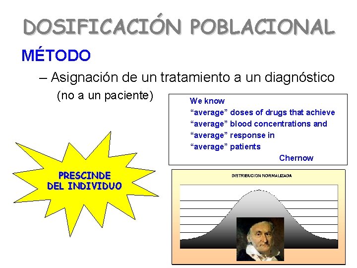 DOSIFICACIÓN POBLACIONAL MÉTODO – Asignación de un tratamiento a un diagnóstico (no a un