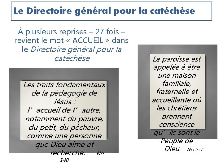 Le Directoire général pour la catéchèse À plusieurs reprises – 27 fois – revient