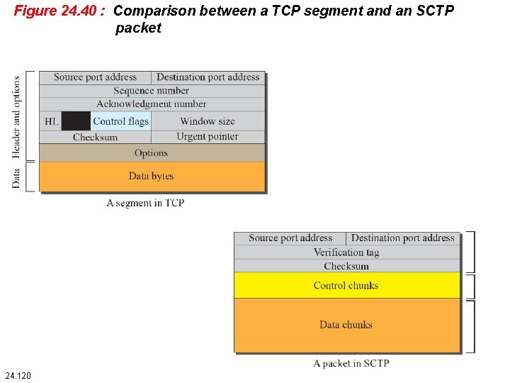 Figure 24. 40 : Comparison between a TCP segment and an SCTP packet 24.
