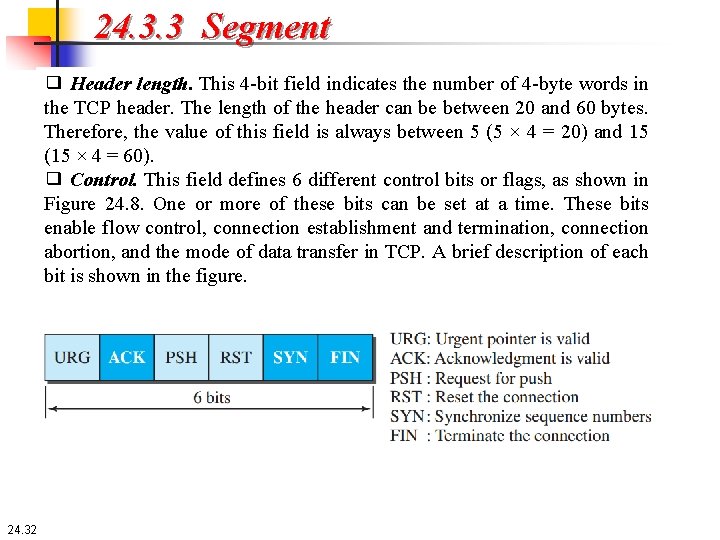 24. 3. 3 Segment ❑ Header length. This 4 -bit field indicates the number