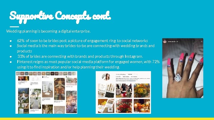 Supportive Concepts cont. Wedding planning is becoming a digital enterprise. ● ● 62% of