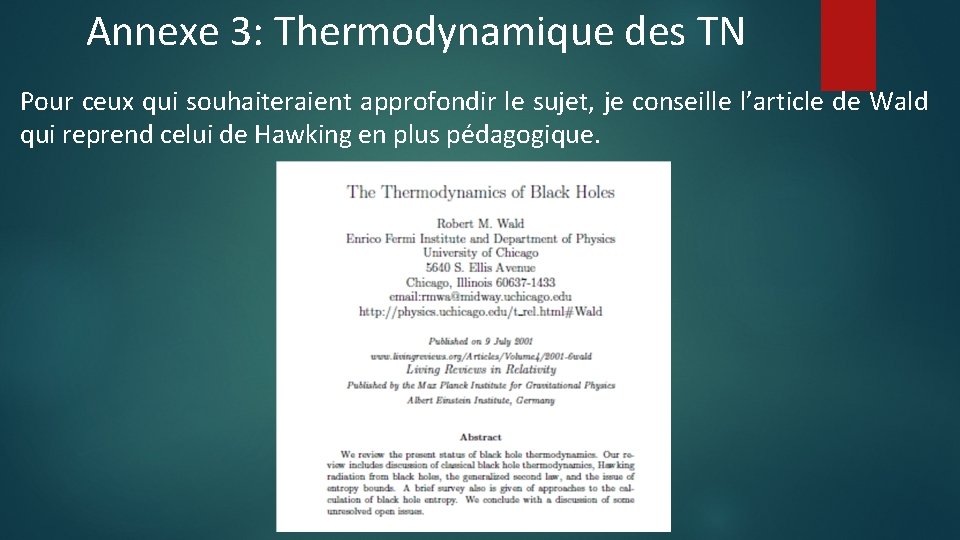 Annexe 3: Thermodynamique des TN Pour ceux qui souhaiteraient approfondir le sujet, je conseille