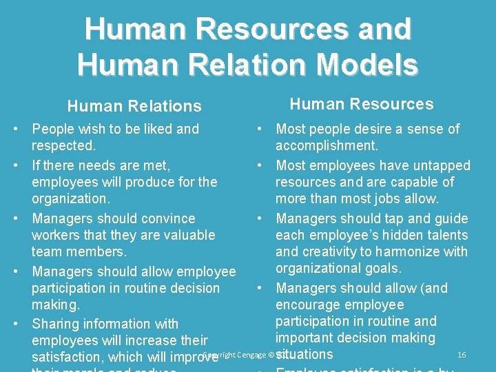 Human Resources and Human Relation Models Human Relations Human Resources • People wish to