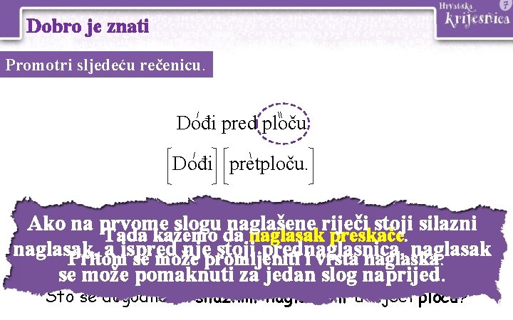 Dobro je znati Promotri sljedeću rečenicu. / \ Dođi pred ploču. / Dođi Dobro je znati Promotri sljedeću rečenicu. / \ Dođi pred ploču. / Dođi