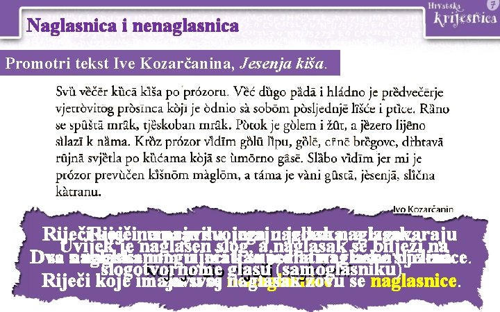 Naglasnica i nenaglasnica Promotri tekst Ive Kozarčanina, Jesenja kiša. Riječi, koje nemaju u pravilu, Naglasnica i nenaglasnica Promotri tekst Ive Kozarčanina, Jesenja kiša. Riječi, koje nemaju u pravilu,