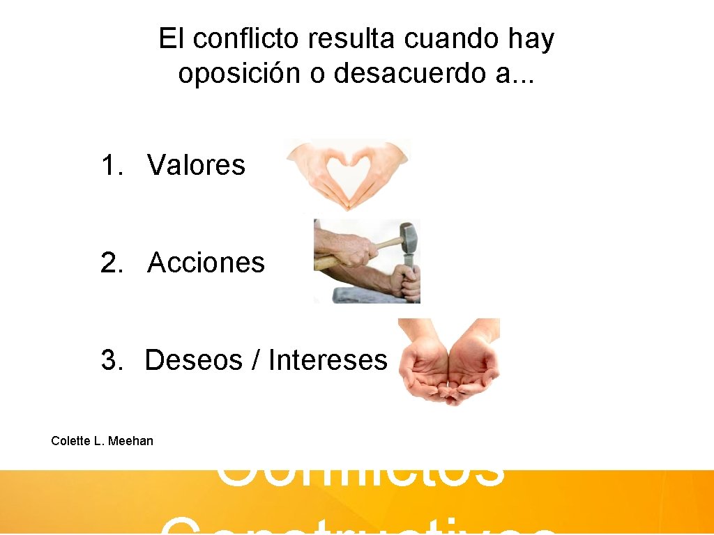 El conflicto resulta cuando hay oposición o desacuerdo a. . . 1. Valores 2.