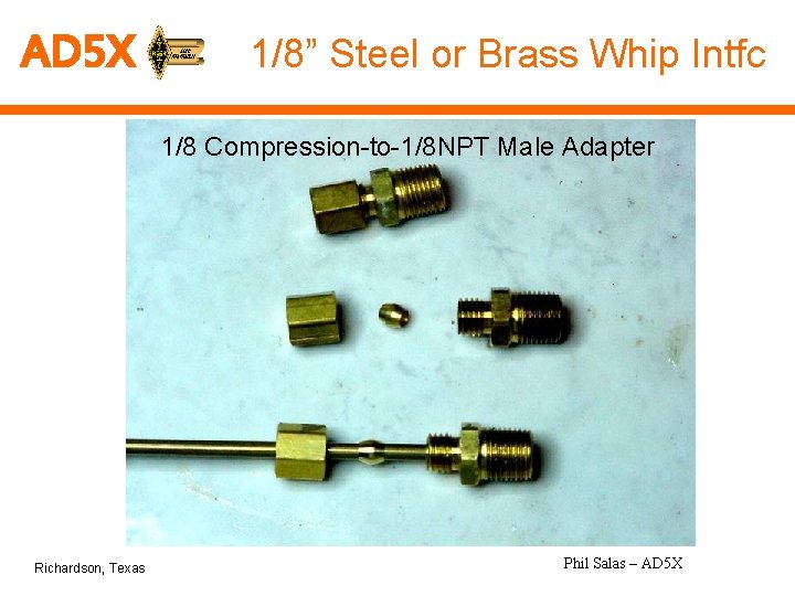 AD 5 X 1/8” Steel or Brass Whip Intfc 1/8 Compression-to-1/8 NPT Male Adapter