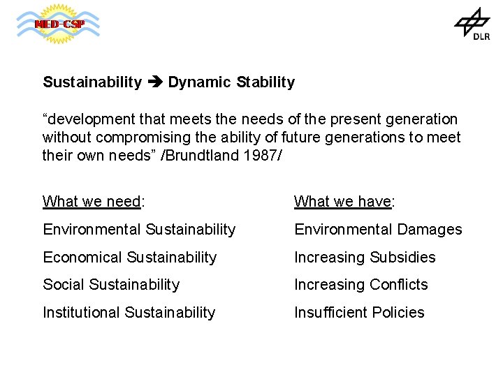 Sustainability Dynamic Stability “development that meets the needs of the present generation without compromising