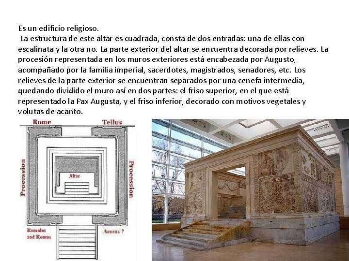 Es un edificio religioso. La estructura de este altar es cuadrada, consta de dos