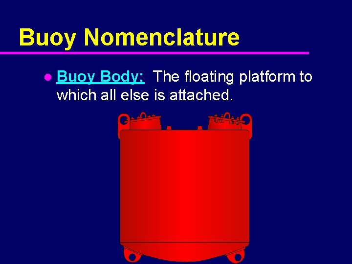 Buoy Nomenclature l Buoy Body: The floating platform to which all else is attached.