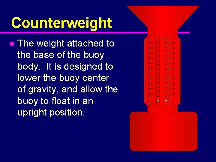 Counterweight l The weight attached to the base of the buoy body. It is