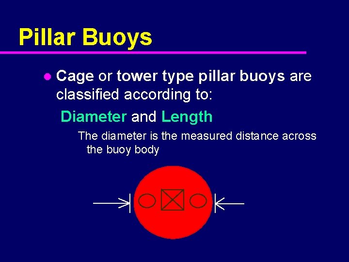 Pillar Buoys l Cage or tower type pillar buoys are classified according to: Diameter