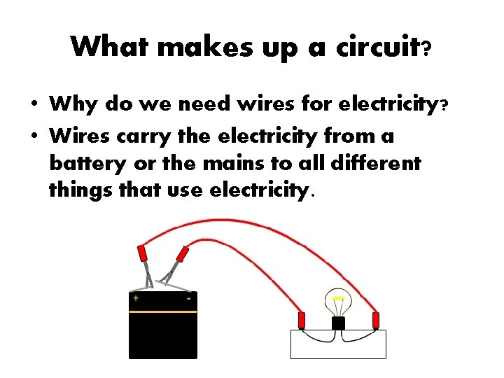 What makes up a circuit? • Why do we need wires for electricity? •