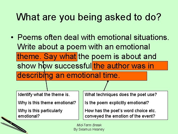 What are you being asked to do? • Poems often deal with emotional situations.