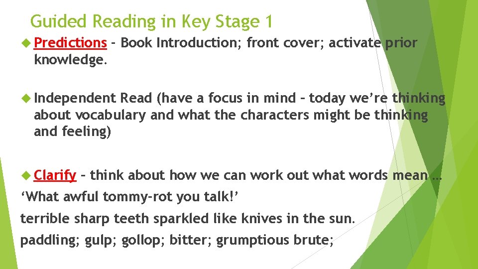Guided Reading in Key Stage 1 Predictions - Book Introduction; front cover; activate prior