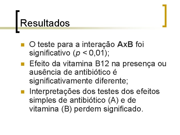 Resultados O teste para a interação Ax. B foi significativo (p < 0, 01); Resultados O teste para a interação Ax. B foi significativo (p < 0, 01);