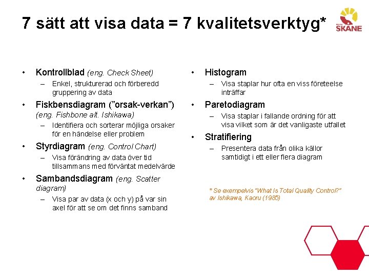 7 sätt att visa data = 7 kvalitetsverktyg* • Kontrollblad (eng. Check Sheet) • 7 sätt att visa data = 7 kvalitetsverktyg* • Kontrollblad (eng. Check Sheet) •