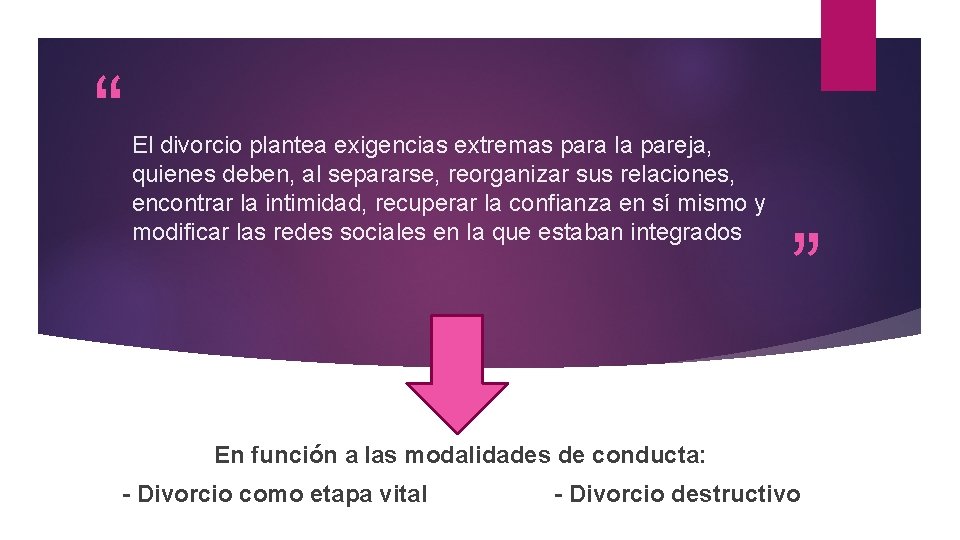 “ El divorcio plantea exigencias extremas para la pareja, quienes deben, al separarse, reorganizar