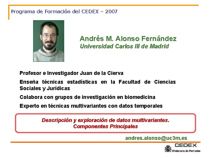 Programa de Formación del CEDEX – 2007 Andrés M. Alonso Fernández Universidad Carlos III