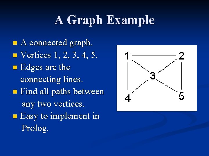 A Graph Example A connected graph. n Vertices 1, 2, 3, 4, 5. n A Graph Example A connected graph. n Vertices 1, 2, 3, 4, 5. n