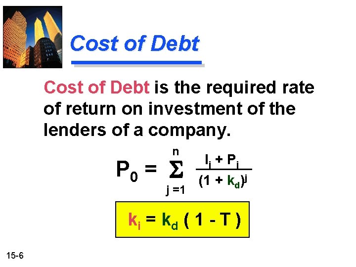 Cost of Debt is the required rate of return on investment of the lenders