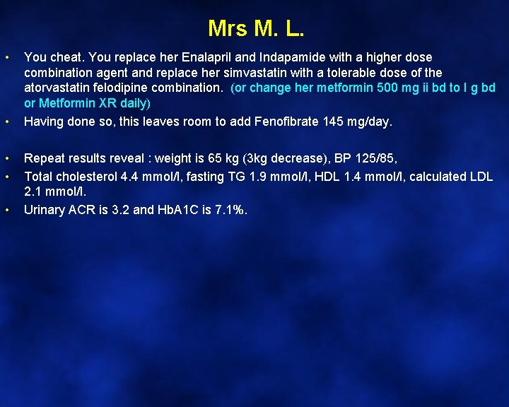 Mrs M. L. • • • You cheat. You replace her Enalapril and Indapamide
