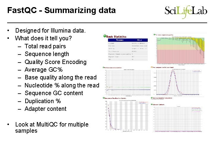 Fast. QC - Summarizing data • Designed for Illumina data. • What does it