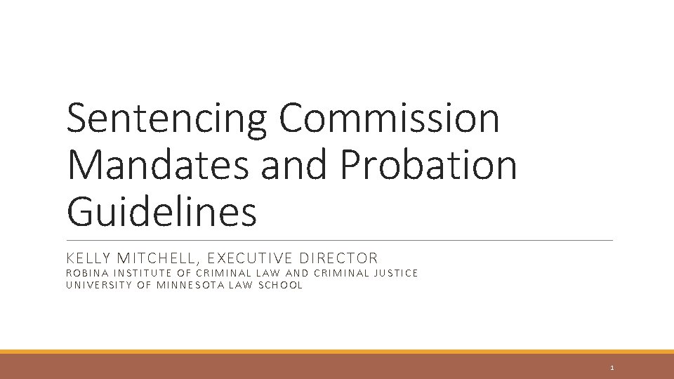 Sentencing Commission Mandates and Probation Guidelines KELLY MITCHELL, EXECUTIVE DIRECTOR ROBINA INSTITUTE OF CRIMINAL