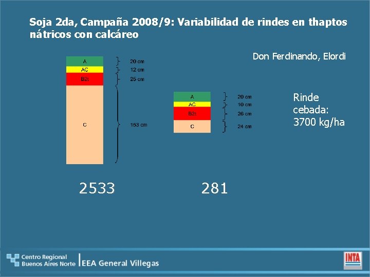 Soja 2 da, Campaña 2008/9: Variabilidad de rindes en thaptos nátricos con calcáreo Don