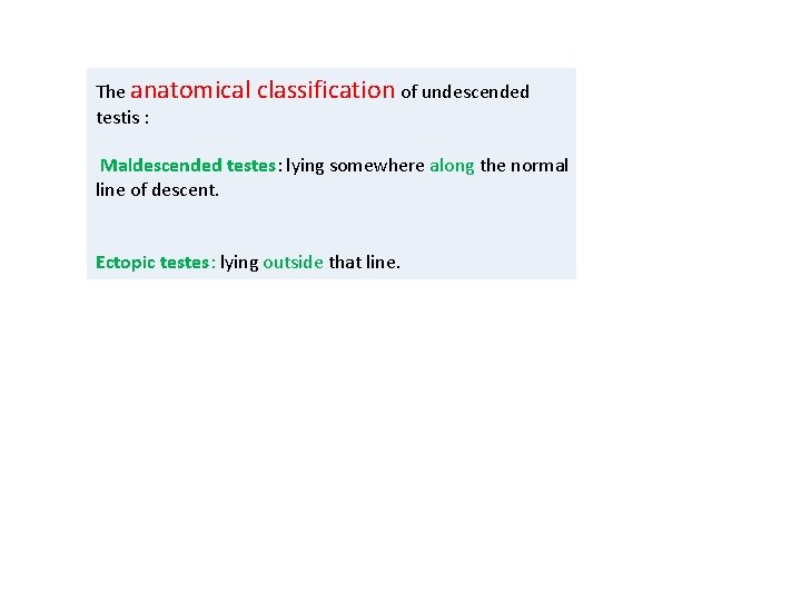 The anatomical testis : classification of undescended Maldescended testes: lying somewhere along the normal