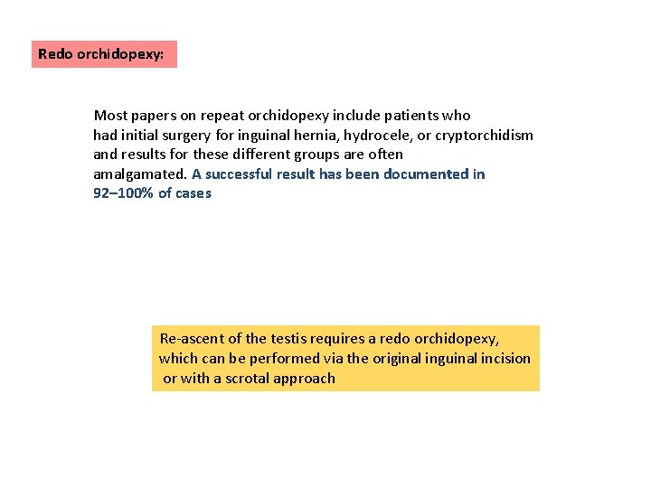 Redo orchidopexy: Most papers on repeat orchidopexy include patients who had initial surgery for Redo orchidopexy: Most papers on repeat orchidopexy include patients who had initial surgery for