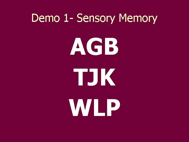 Demo 1 - Sensory Memory AGB TJK WLP 