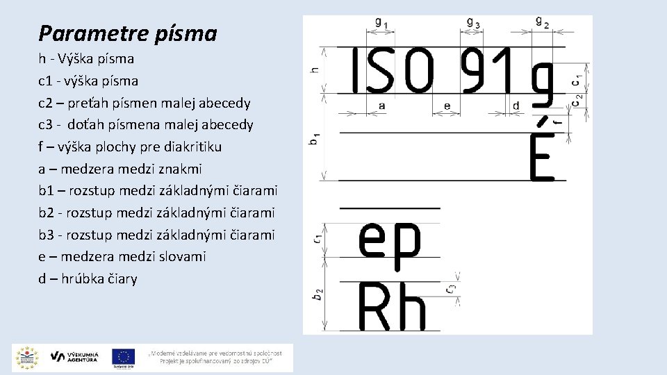 Parametre písma h - Výška písma c 1 - výška písma c 2 –
