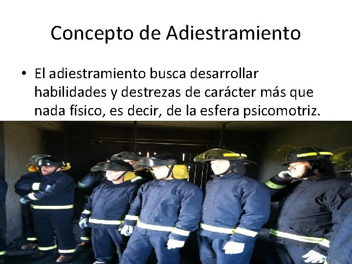 Concepto de Adiestramiento • El adiestramiento busca desarrollar habilidades y destrezas de carácter más