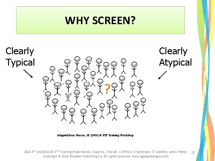 WHY SCREEN? Clearly Typical Clearly Atypical ? Adapted from Macias, M. (2006) D-PIP Training WHY SCREEN? Clearly Typical Clearly Atypical ? Adapted from Macias, M. (2006) D-PIP Training