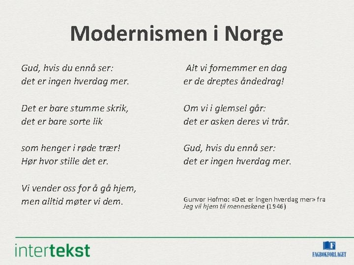 Modernismen i Norge Gud, hvis du ennå ser: det er ingen hverdag mer. Det