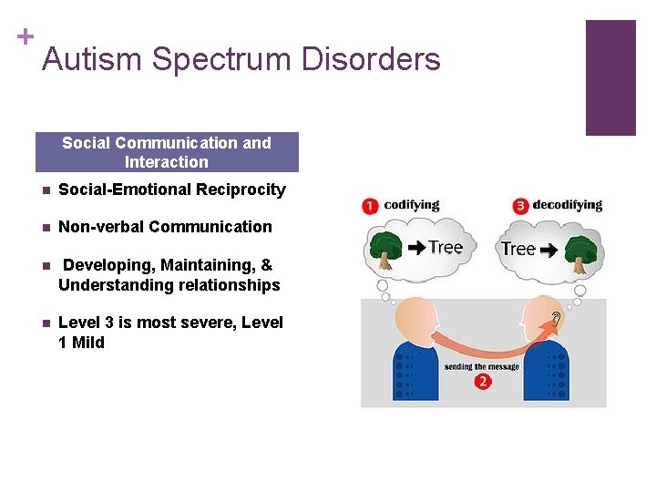 + Autism Spectrum Disorders Social Communication and Interaction n Social-Emotional Reciprocity n Non-verbal Communication