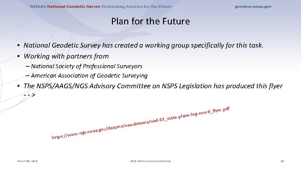 Plan for the Future • National Geodetic Survey has created a working group specifically