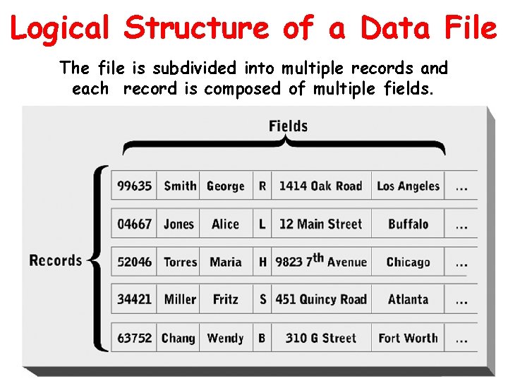 Logical Structure of a Data File The file is subdivided into multiple records and