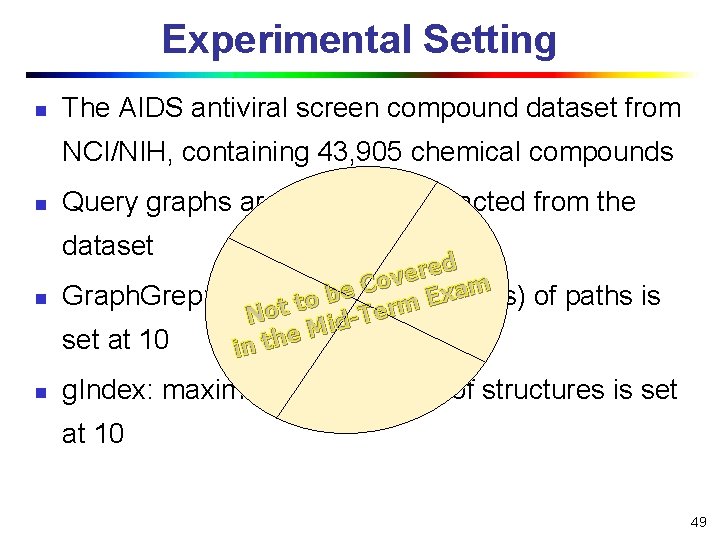 Experimental Setting n The AIDS antiviral screen compound dataset from NCI/NIH, containing 43, 905