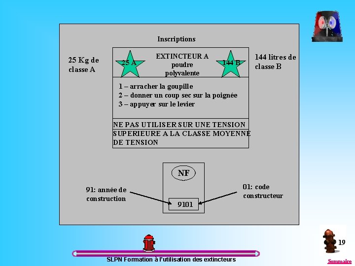 Étiquette extincteur Inscriptions 25 Kg de classe A 25 A EXTINCTEUR A poudre polyvalente